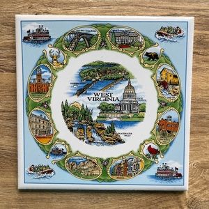 Vintage State of WEST VIRGINIA Ceramic Tile Trivet Hot Plate Wall Plaque EUC